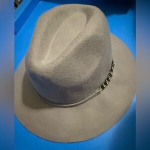 Stylish Gray Fedora Hat with Chain Detail